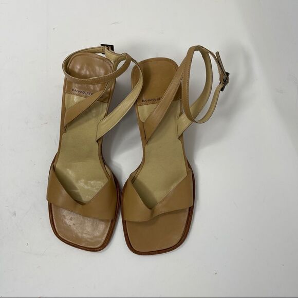 Banana Republic Sandals Tan Ankle Strap Square Toe Leather Women's 8.5 - Picture 2 of 10